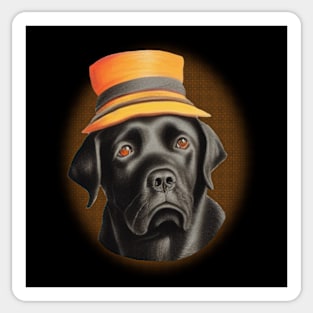 Black Labrador Retriever Dog with Orange Hat Sticker